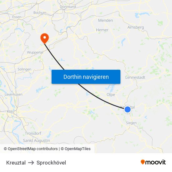 Kreuztal to Sprockhövel map