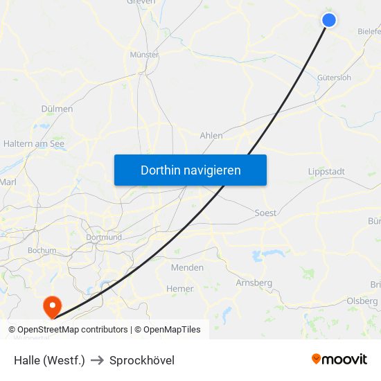 Halle (Westf.) to Sprockhövel map