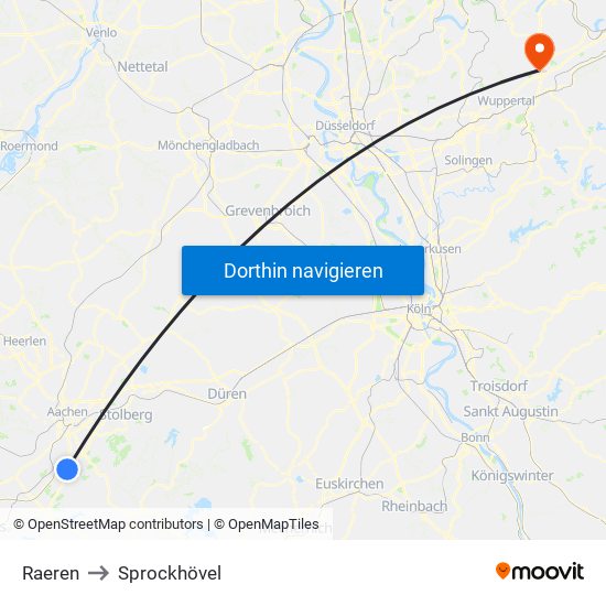 Raeren to Sprockhövel map