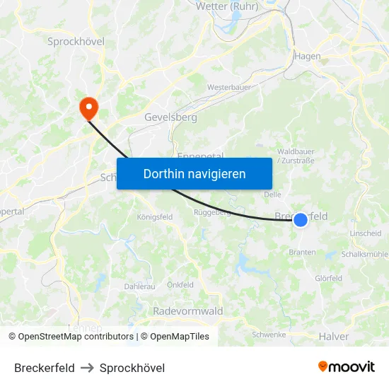 Breckerfeld to Sprockhövel map