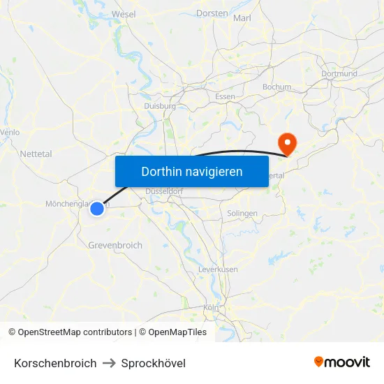 Korschenbroich to Sprockhövel map