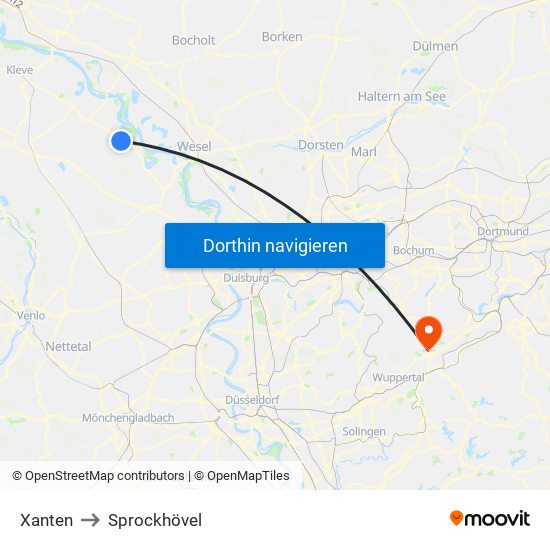 Xanten to Sprockhövel map