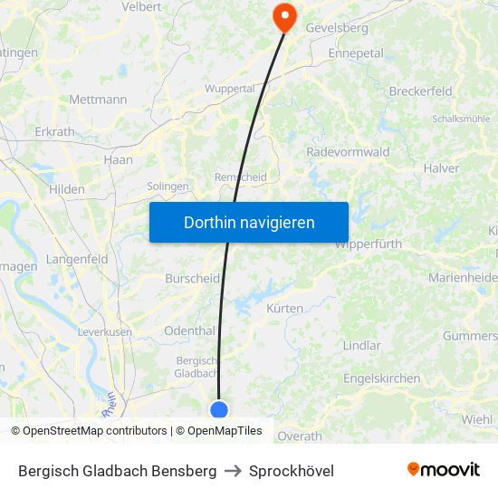 Bergisch Gladbach Bensberg to Sprockhövel map