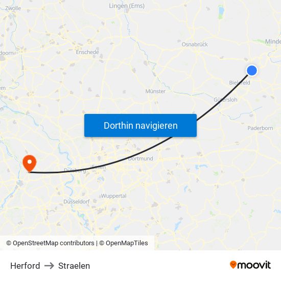 Herford to Straelen map