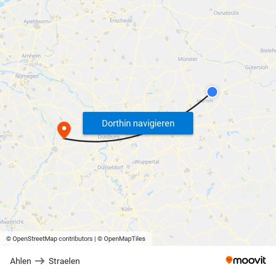 Ahlen to Straelen map