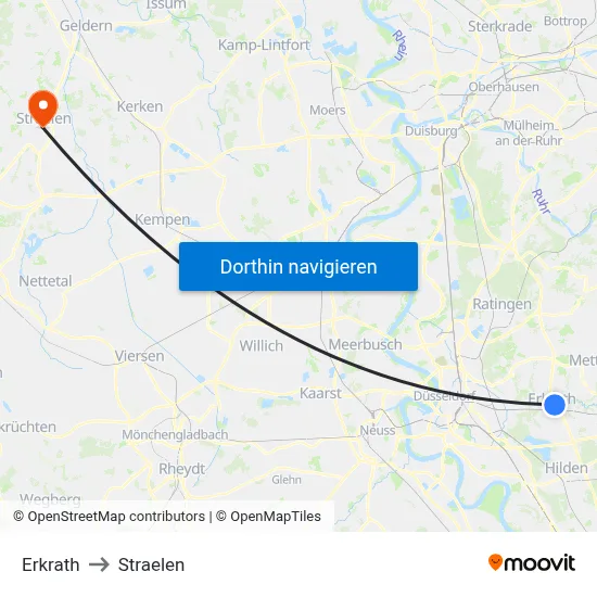 Erkrath to Straelen map