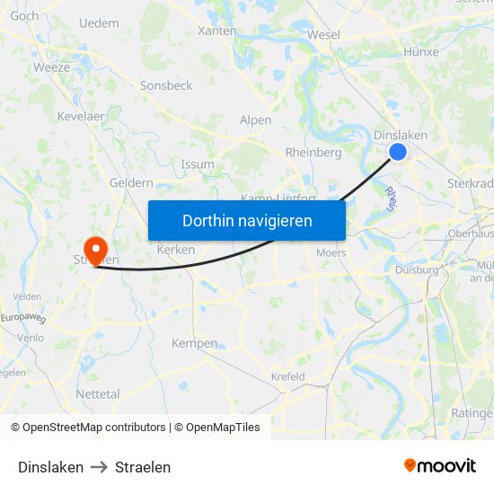 Dinslaken to Straelen map