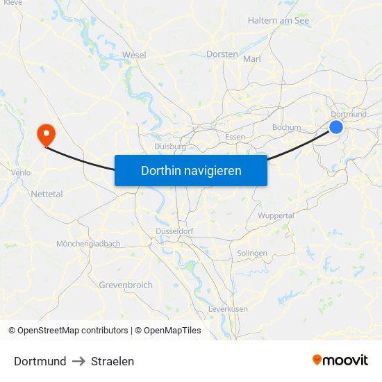 Dortmund to Straelen map