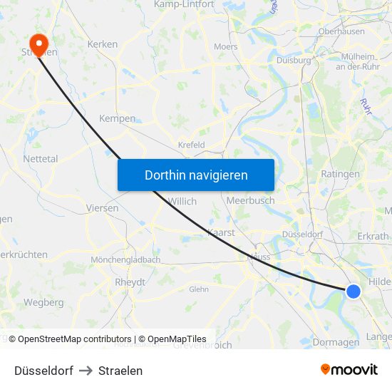 Düsseldorf to Straelen map