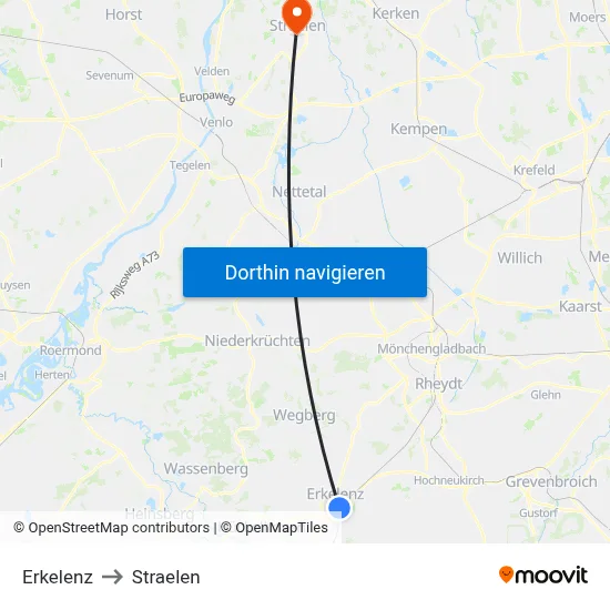 Erkelenz to Straelen map