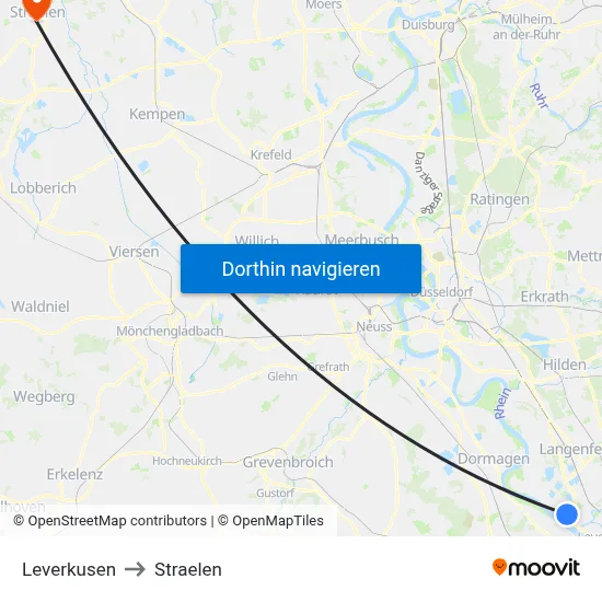 Leverkusen to Straelen map