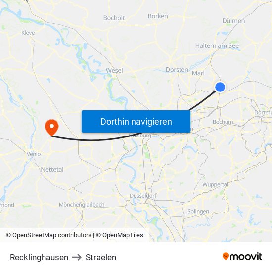 Recklinghausen to Straelen map