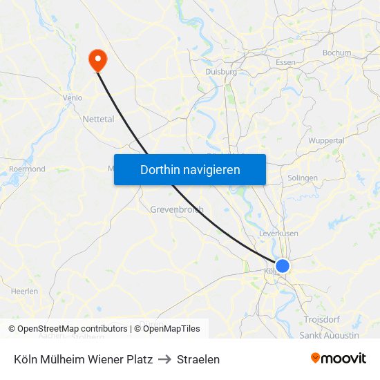 Köln Mülheim Wiener Platz to Straelen map