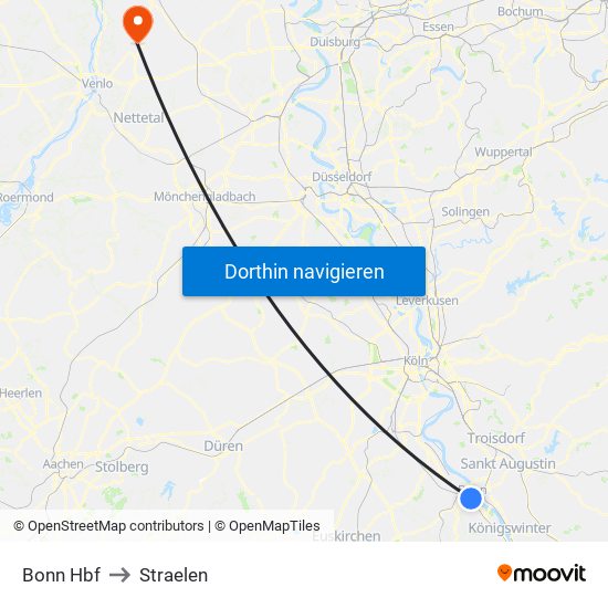 Bonn Hbf to Straelen map