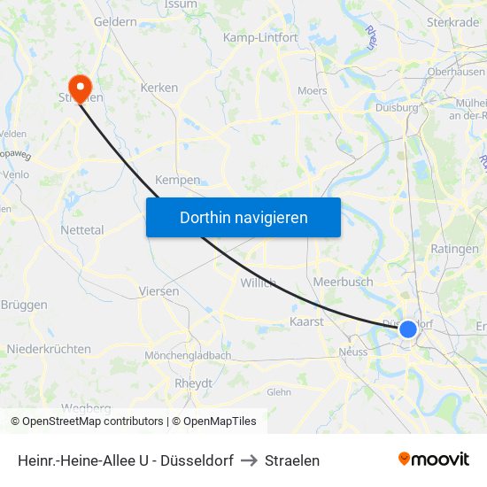 Heinr.-Heine-Allee U - Düsseldorf to Straelen map