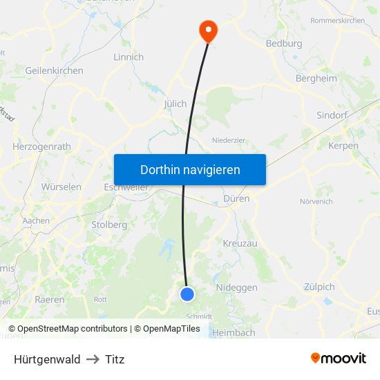 Hürtgenwald to Titz map