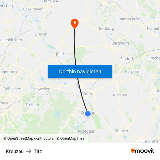 Kreuzau to Titz map