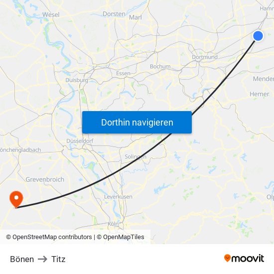 Bönen to Titz map