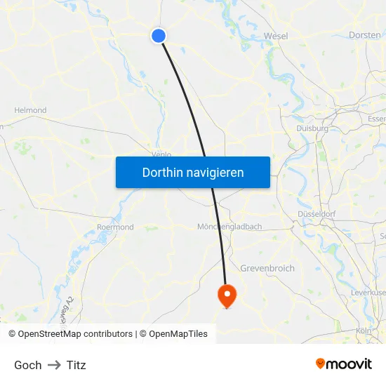 Goch to Titz map