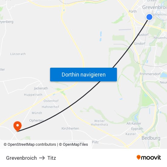 Grevenbroich to Titz map