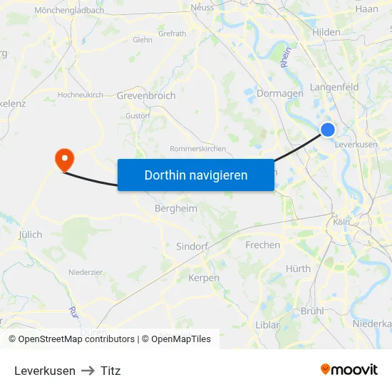 Leverkusen to Titz map