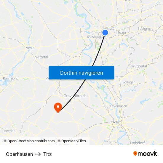 Oberhausen to Titz map