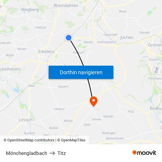 Mönchengladbach to Titz map