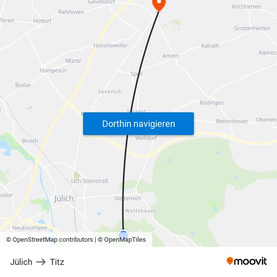 Jülich to Titz map