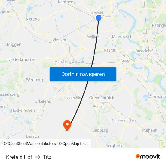 Krefeld Hbf to Titz map