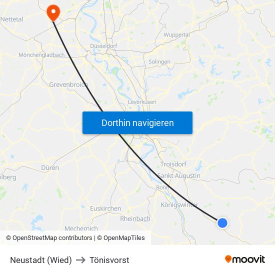 Neustadt (Wied) to Tönisvorst map