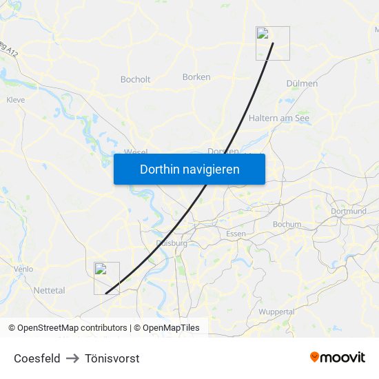 Coesfeld to Tönisvorst map