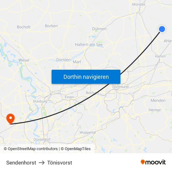 Sendenhorst to Tönisvorst map