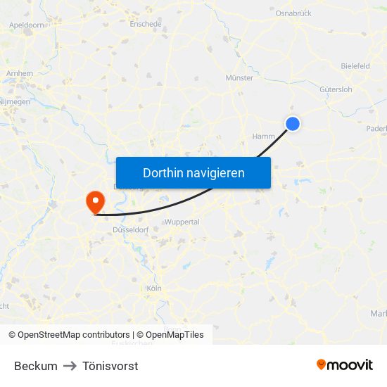 Beckum to Tönisvorst map