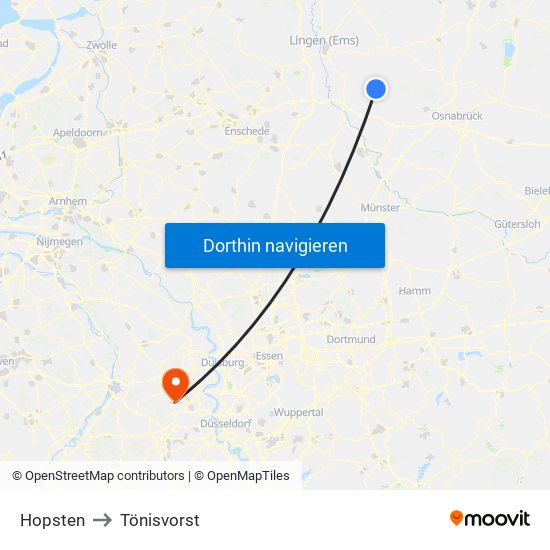 Hopsten to Tönisvorst map