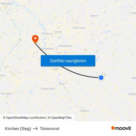 Kirchen (Sieg) to Tönisvorst map