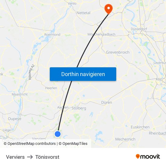 Verviers to Tönisvorst map