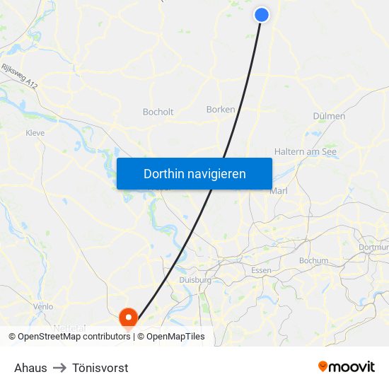 Ahaus to Tönisvorst map