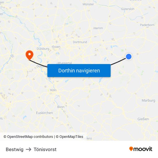 Bestwig to Tönisvorst map