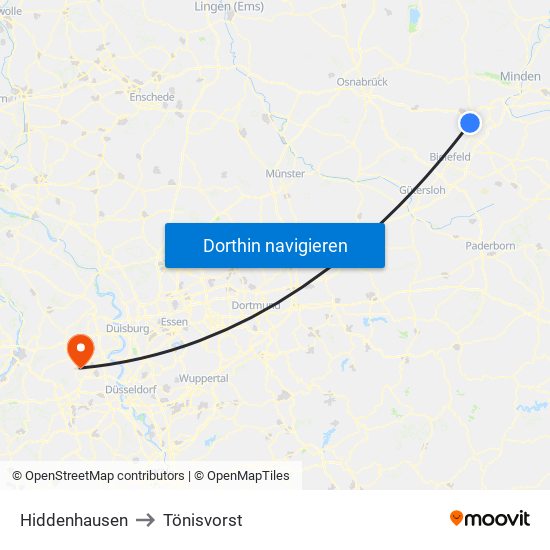 Hiddenhausen to Tönisvorst map