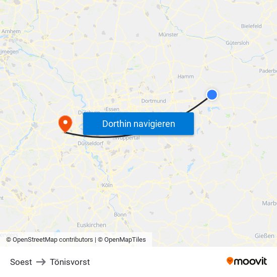 Soest to Tönisvorst map