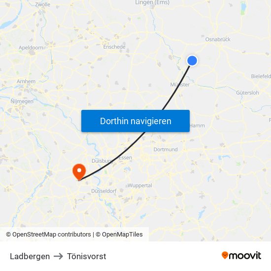 Ladbergen to Tönisvorst map