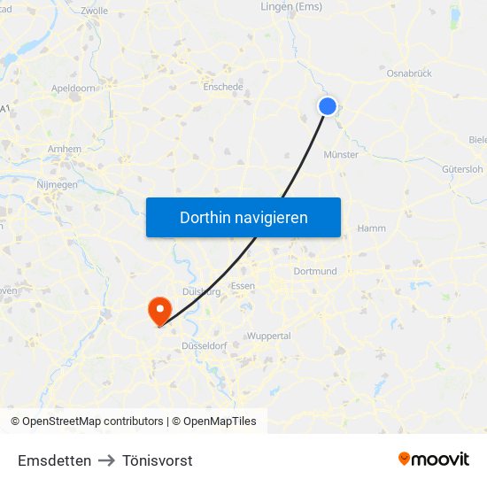 Emsdetten to Tönisvorst map