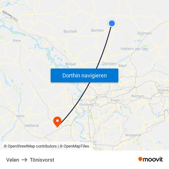 Velen to Tönisvorst map