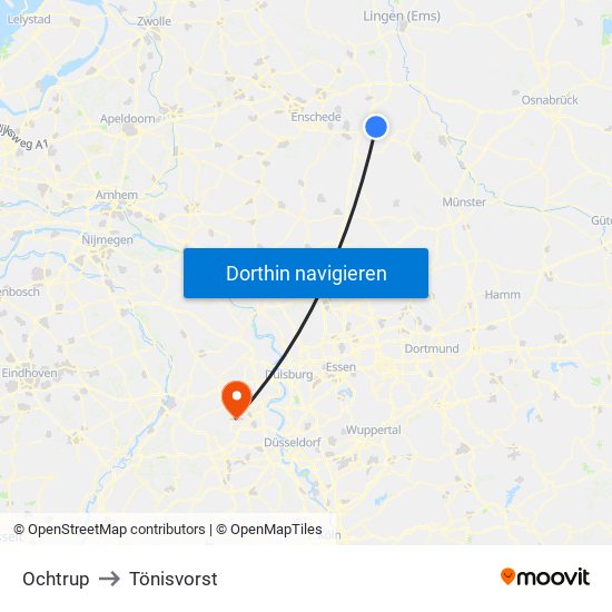 Ochtrup to Tönisvorst map