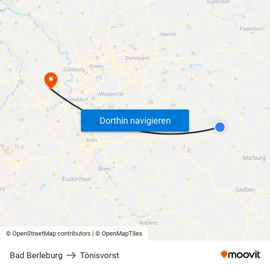 Bad Berleburg to Tönisvorst map