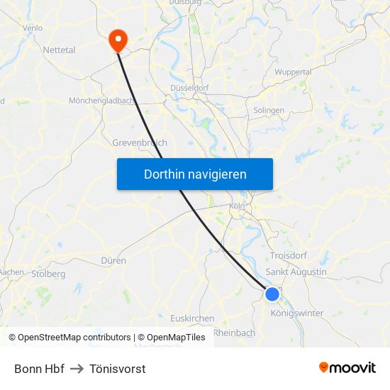 Bonn Hbf to Tönisvorst map