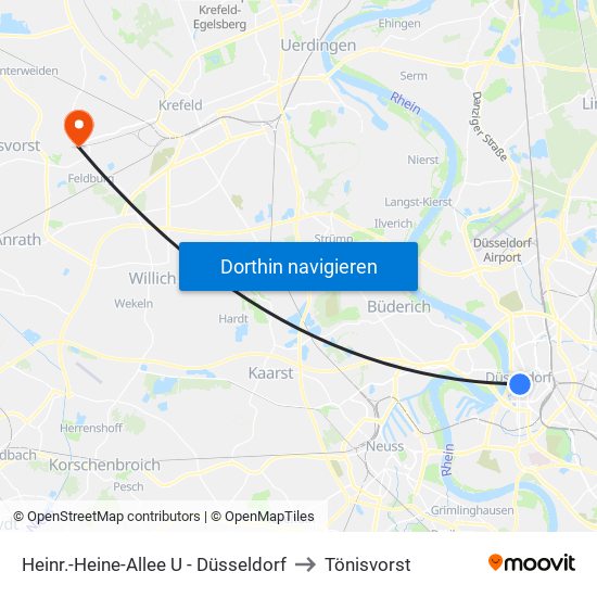 Heinr.-Heine-Allee U - Düsseldorf to Tönisvorst map
