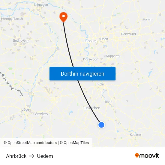 Ahrbrück to Uedem map