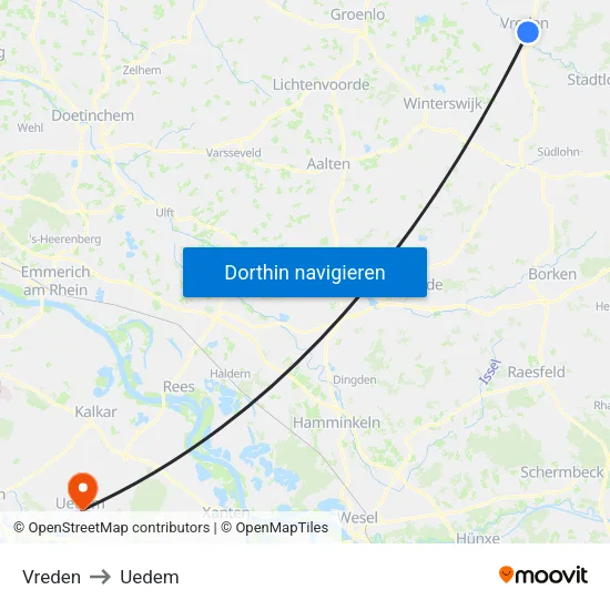 Vreden to Uedem map