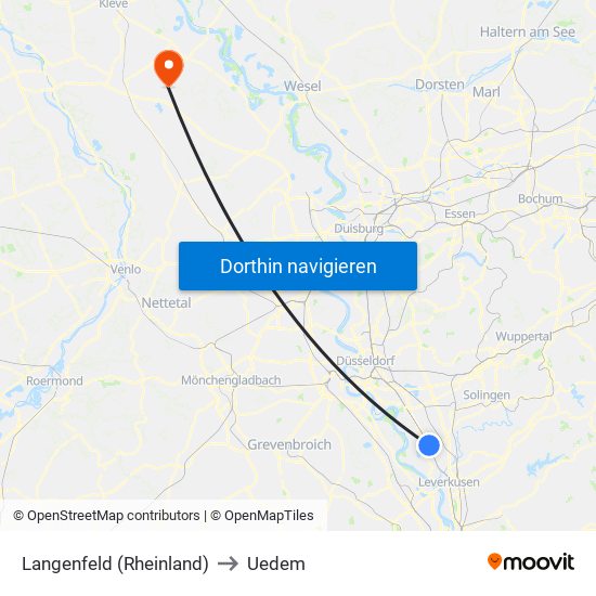 Langenfeld (Rheinland) to Uedem map